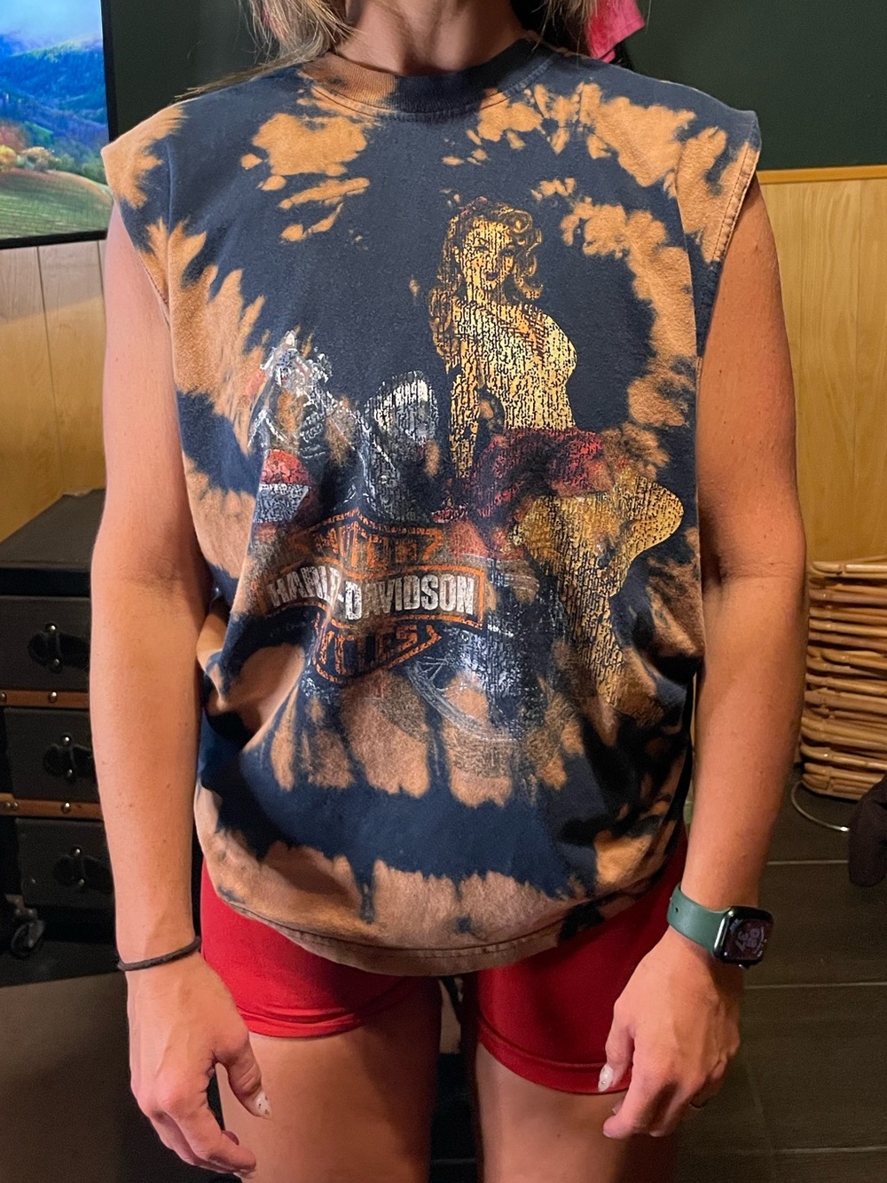 Harley-Davidson San Antonio TX pin up model Black & Rust Tie-Dye Tee